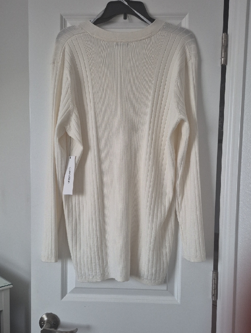 Calvin Klein Cream Ribbed Button-Down V-Neck Cardigan - Picture 4 of 4
